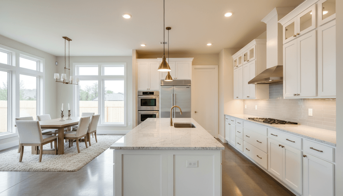 Modern completed kitchen renovation with custom cabinetry, granite counters, and stainless steel appliances